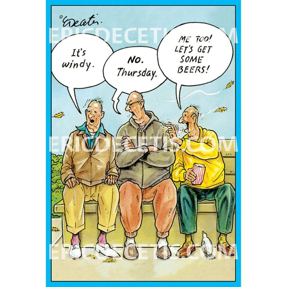 Pictura Windy Thursday Beer Birthday Card by Eric Decetis featuring colorful cartoon beer glasses and festive birthday design.